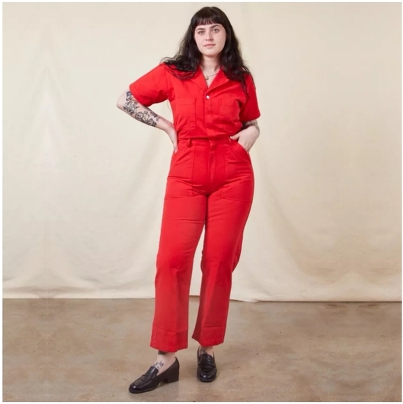 Big Bud Press Short Sleeve Jumpsuits Petite Medium Mustang Red